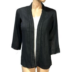 Chicos Crochet Trim Gauze Open Front Cardigan Jacket Size 0 S 4 Small Gauzy NWT